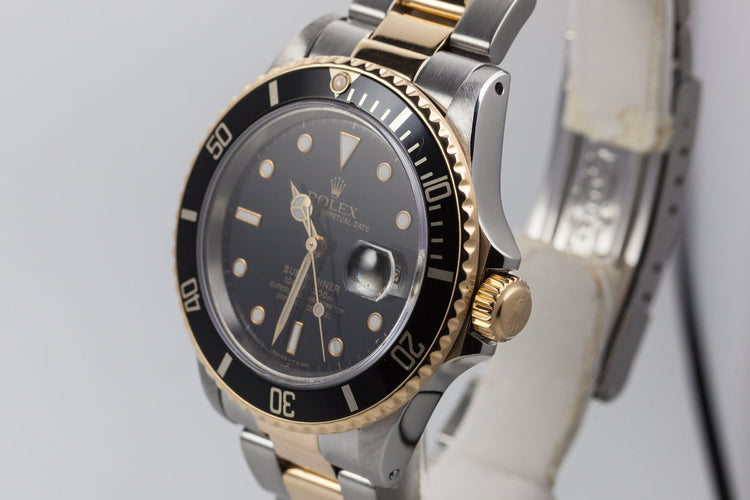 1985 Rolex Two Tone Submariner 16803 Black Dial with Box and Papers