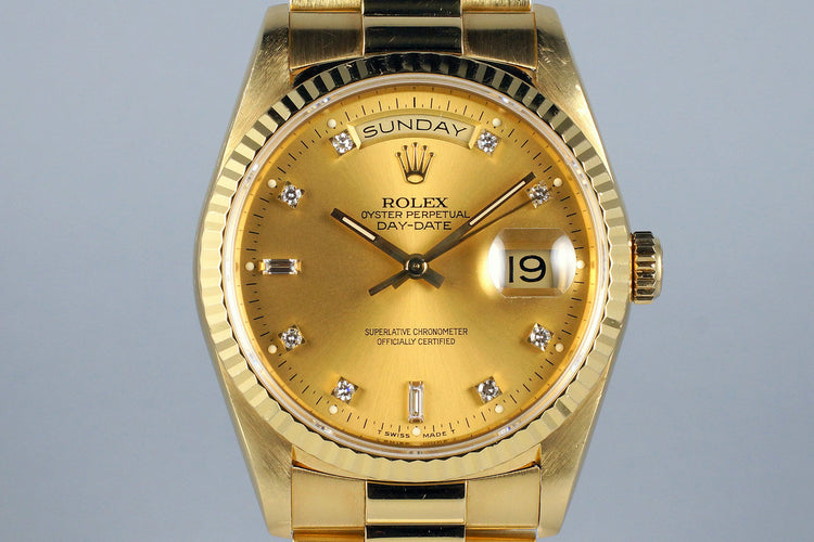 1991 Rolex YG Day-Date 18238 Factory Champagne Diamond Dial