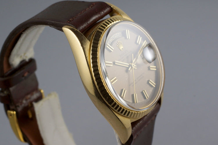 1968 Rolex YG Day-Date 1803 Gray Non-Luminious ‘Wide Boy’ Dial with Punched Papers