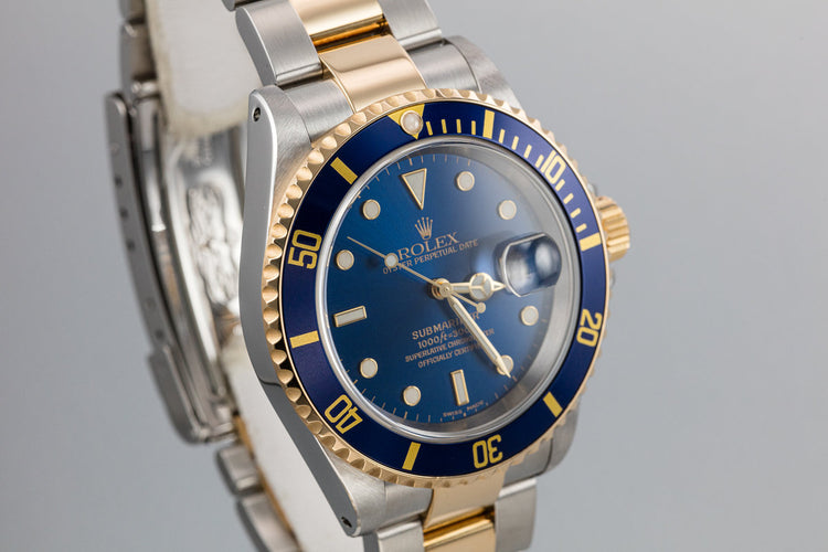2000 Rolex Two-tone Submariner 16613 Blue Dial with Box and Papers