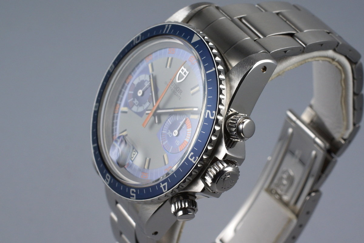 Tudor 7169/0 — Blue and Grey Dial. · Photo: HQ Milton · © HQ Milton, used with permission · Source: https://hqmilton.com/products/1974-tudor-monte-carlo-7169-0