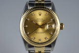 1981 Rolex Two Tone DateJust 16013 Factory Champagne Diamond Dial with Box and Papers