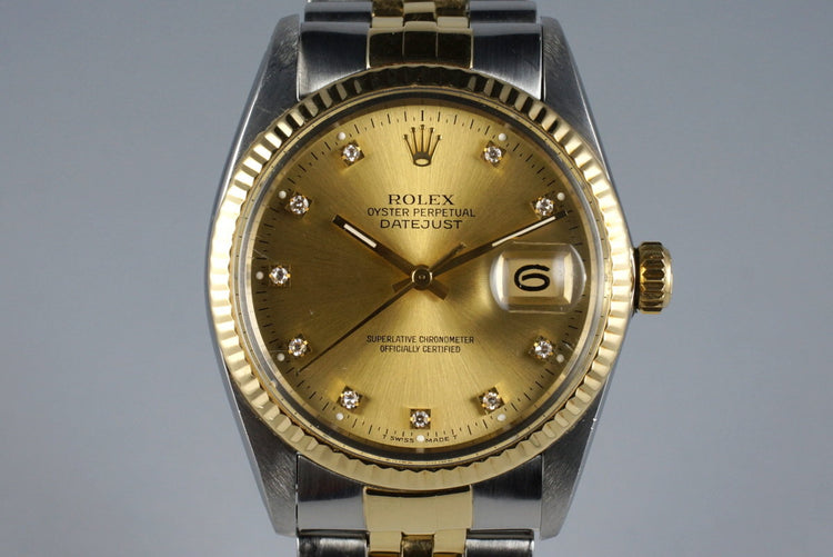 1981 Rolex Two Tone DateJust 16013 Factory Champagne Diamond Dial with Box and Papers