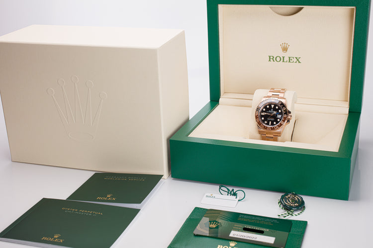 2022 Rolex 18k Rose Gold GMT Master II 126715CHNR Box, Card Booklets & Tags