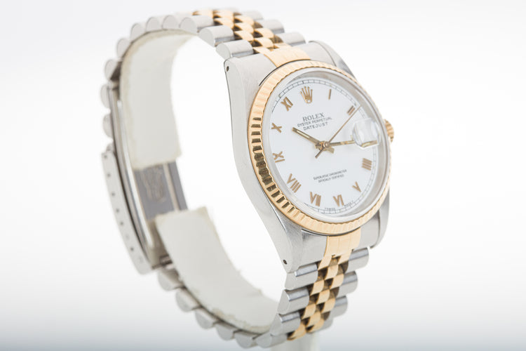 1988 Rolex 18k/St Datejust 16233 White Roman Dial