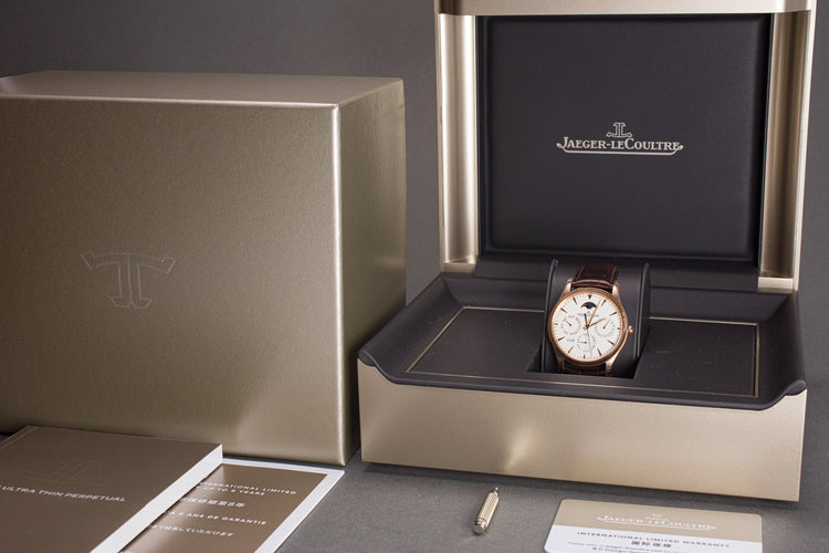 2022 Unworn JLC 18K RG Master Ultra Thin Perpetual Q1302520 Box, Card, Booklets, Stylus