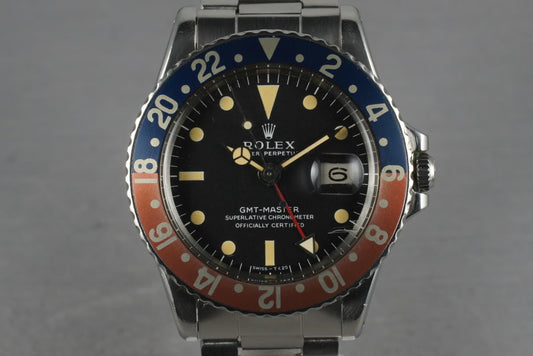 1971 Rolex GMT 1675 with creamy  Mark 1 Dial with Box and Papers