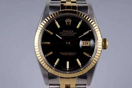 1988 Rolex Two Tone DateJust 16013 Black Dial with Box and Papers