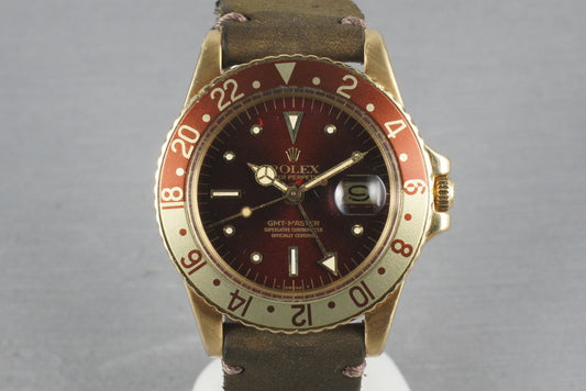 Rolex GMT 18K 1675 with root beer nipple dial turning tropical red