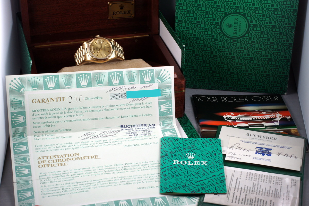 HQ Milton - 1982 Rolex YG Day Date 18038 with Box and Papers