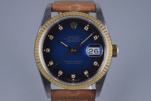 1988 Rolex Two Tone DateJust 16233 Factory Blue Vignette Diamond Dial