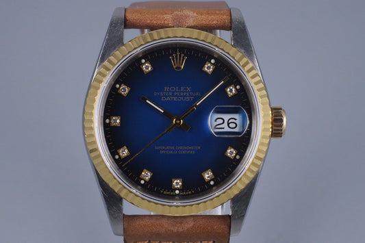 1988 Rolex Two Tone DateJust 16233 Factory Blue Vignette Diamond Dial