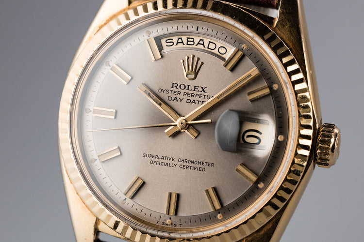 1968 Rolex 18K YG Day-Date 1803 Grey Dial with "Wide Boy" Markers