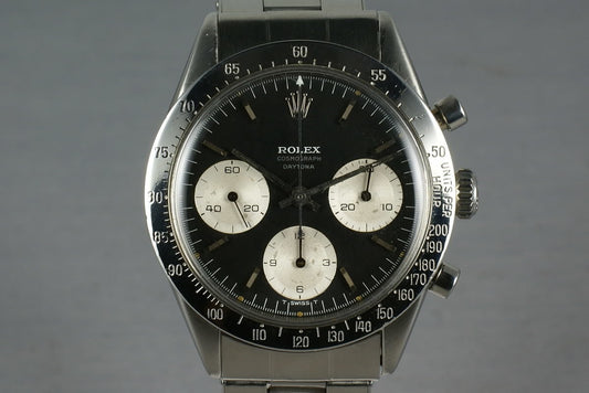 Rolex Daytona 6239 Black Dial with Early Small Daytona with white and silver print.