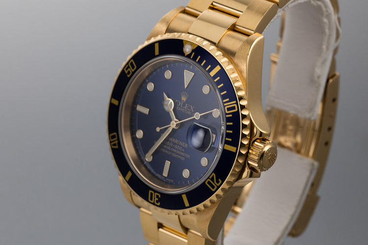 2002 Rolex 18K Submariner 16618 Blue Dial with Box and Papers
