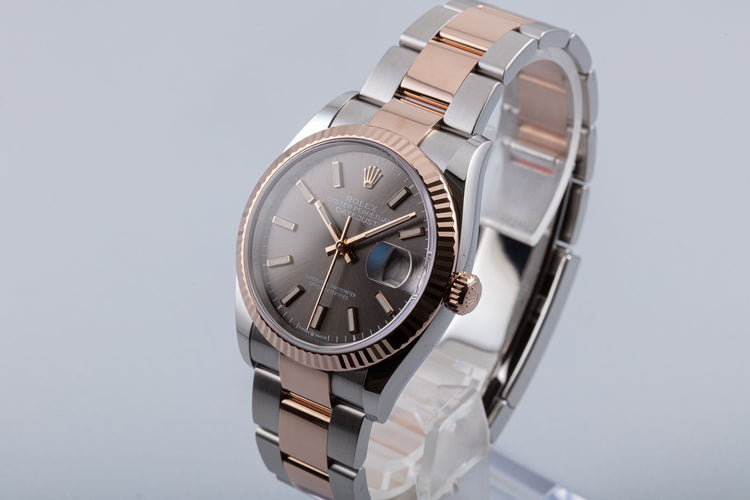 2021 Rolex 18k Rose Gold & Stainless DateJust with Gray Dial with Box & Card