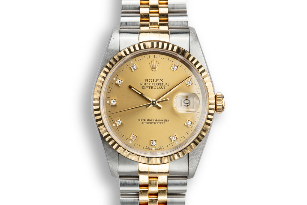 1995 Rolex Two-Tone DateJust 16233G Champagne Diamond Dial with Box and Papers