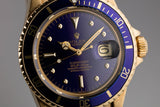 1978 Rolex 18k YG Submariner 1680 Blue Dial