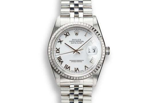 2002 Rolex DateJust 16220 No Lume White Roman Dial with Box and Papers