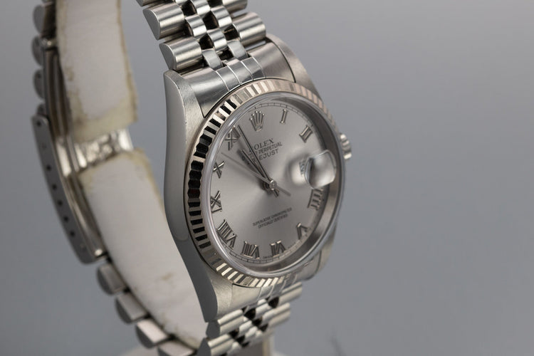 2002 Rolex DateJust 16234 Rhodium Roman Numeral  Dial with Box and Papers