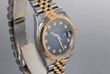 2003 Rolex Two Tone DateJust 116233 with No Lume Blue Diamond Vignette Dial