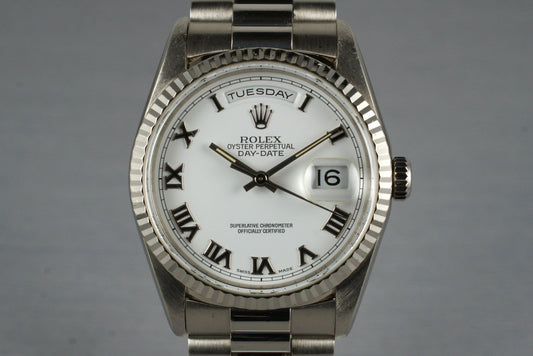1999 Rolex WG Day-Date 18239 with White Roman Dial