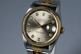 1995 Rolex Two Tone DateJust 16233 Factory Diamond Gray Dial