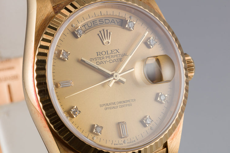 1989 Rolex 18K YG Day-Date 18238 with Champagne Diamond Marker Dial
