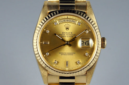 1991 Rolex YG Day-Date 18238 Factory Champagne Diamond Dial