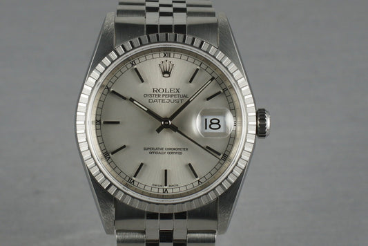 Rolex Datejust 16220 with Silver Stick Dial and Box and Papers