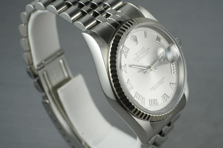 2003 Rolex Datejust 16234 Silver Roman Chapter Ring Dial With RSC Papers