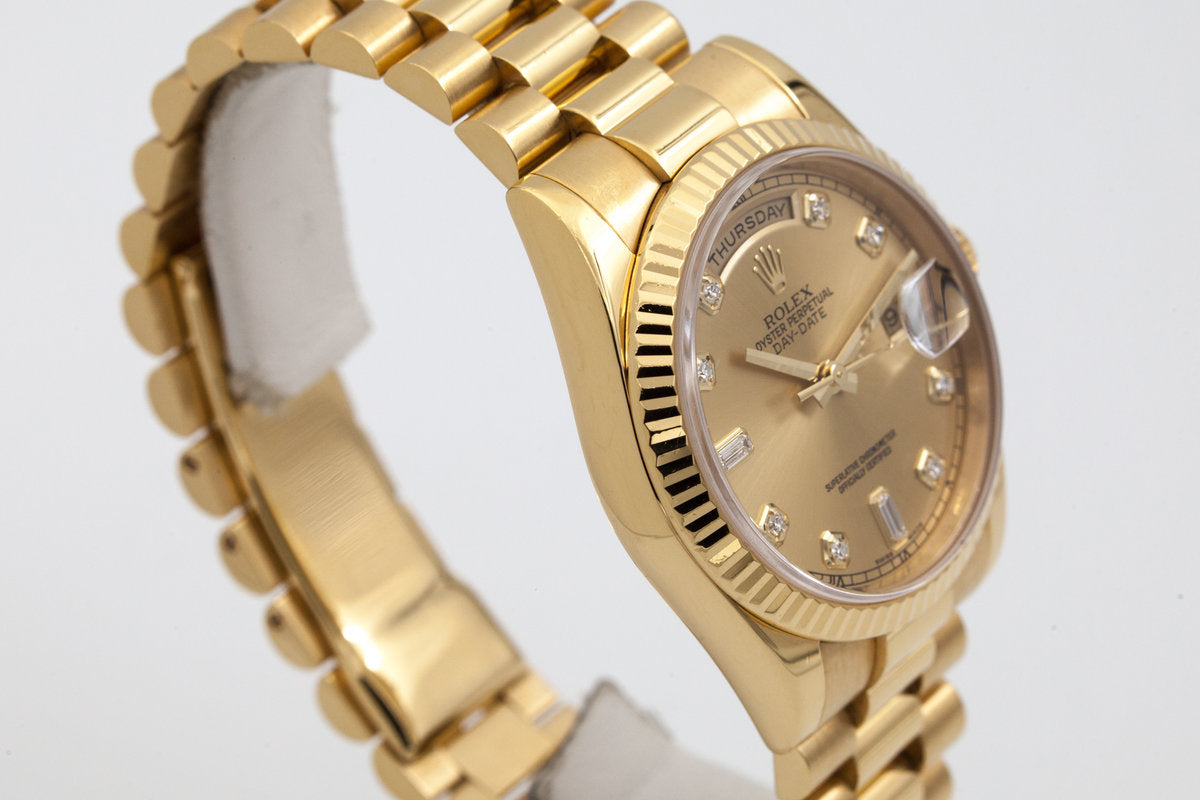 HQ Milton 2005 Rolex YG Day Date 118238A with Gold with Diamond