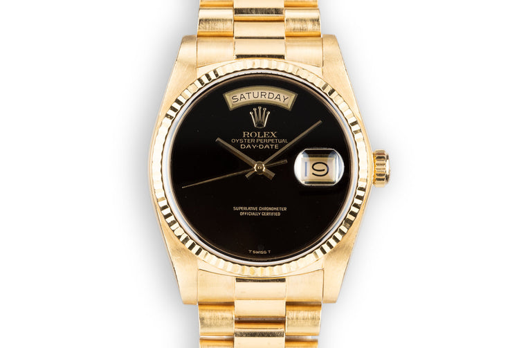 1983 Rolex 18K YG Day-Date 18038 Onyx Dial with Box and Papers