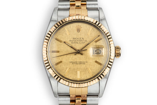 1986 Rolex Two-Tone DateJust 16013 Champagne Linen Dial with Box and Papers