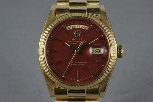 1977 Rolex 18K YG President 1803 with Ox Blood Stella Dial