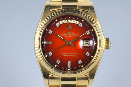1978 Rolex YG Day Date 1803 Factory Diamond Red Vignette Dial
