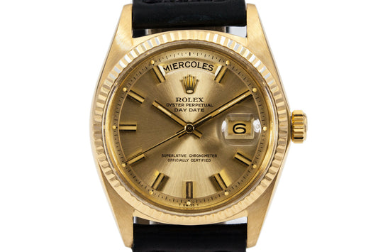 1969 Rolex YG Day-Date 1803 Wideboy Champagne Dial with Spanish Date Wheel