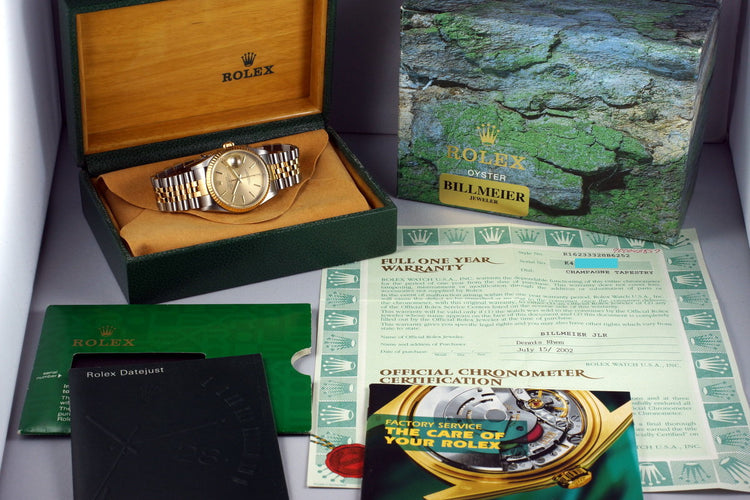 2001 Rolex Two Tone DateJust 16233 Tapestry Dial with Box and Papers