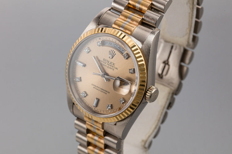 1990 Rolex Day-Date 18239 Tridor President with Salmon Diamond Dial with Papers