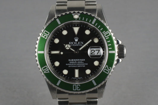 Rolex Green Submariner 16610 LV with Box and Papers M serial