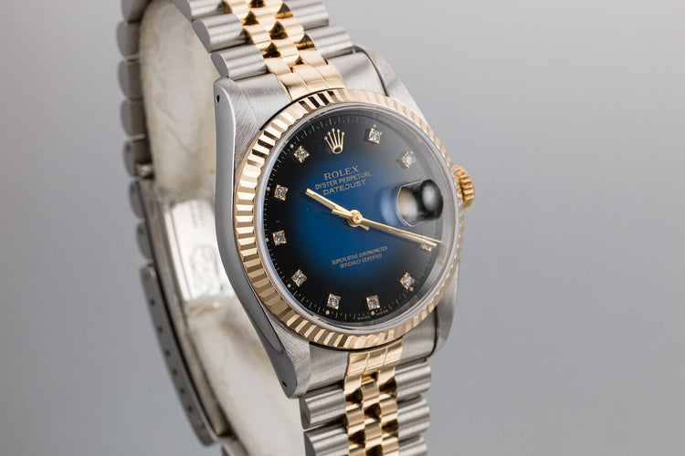 1992 Rolex Two-Tone DateJust 16233G with Blue Vignette Diamond Dial