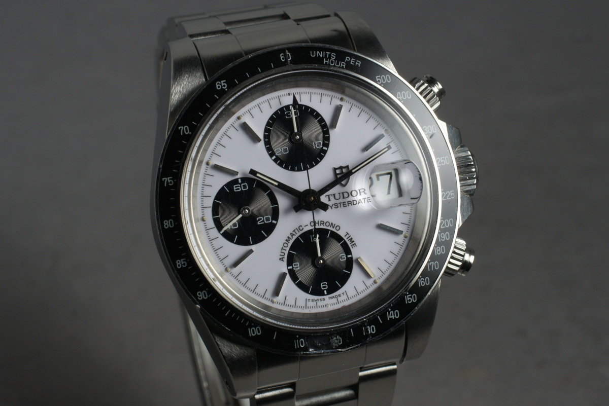 Tudor 79160, White Dial, Black Counters. Photo: HQ Milton. · Photo: HQ Milton · © HQ Milton, used with permission · Source: https://hqmilton.com/products/1993-tudor-chronograph-big-block-79160-with-box-and-service-papers