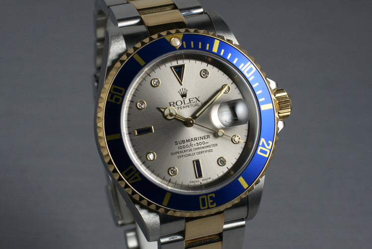 2003 Rolex Two Tone Submariner 16613 Serti Dial with Box and Papers