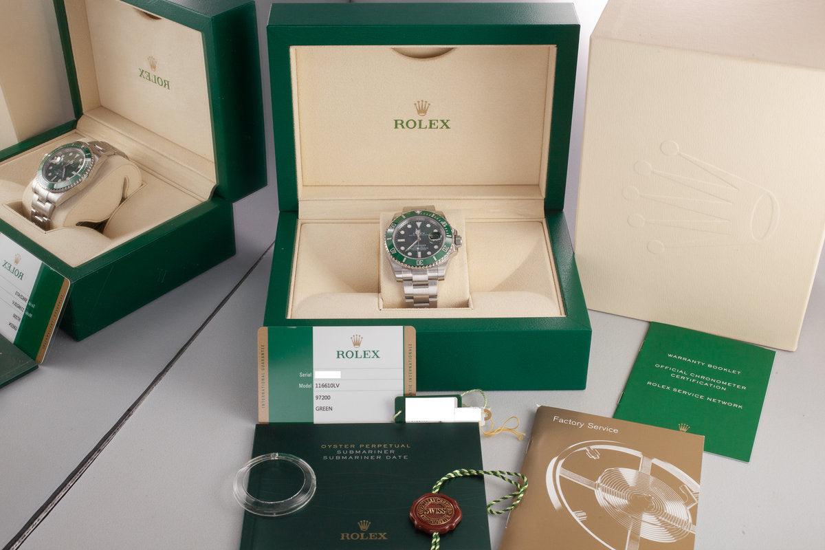 HQ Milton - 2015 Rolex Submariner 116610LV Hulk with Box & Card,  Inventory #A4654, For Sale