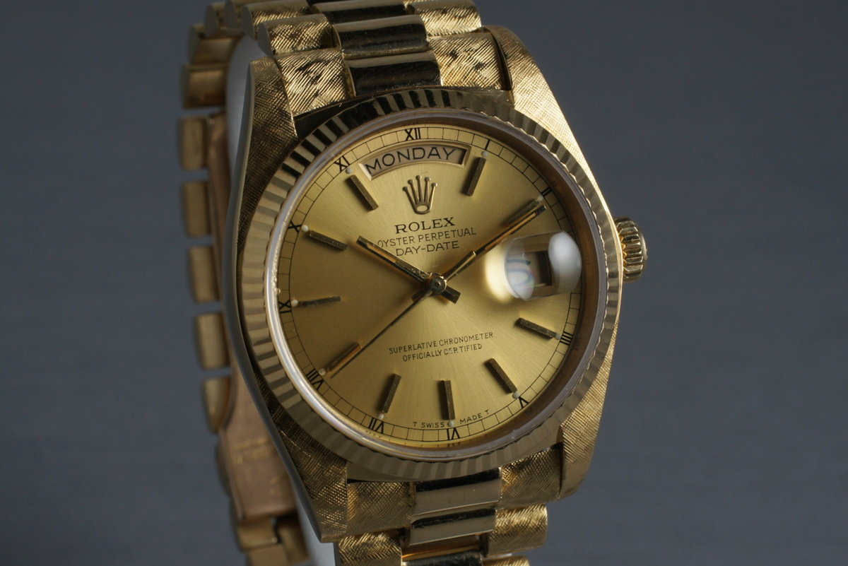 HQ Milton 1981 Rolex YG Day Date 18038 with Morellis Finish Inventory 3708 For Sale