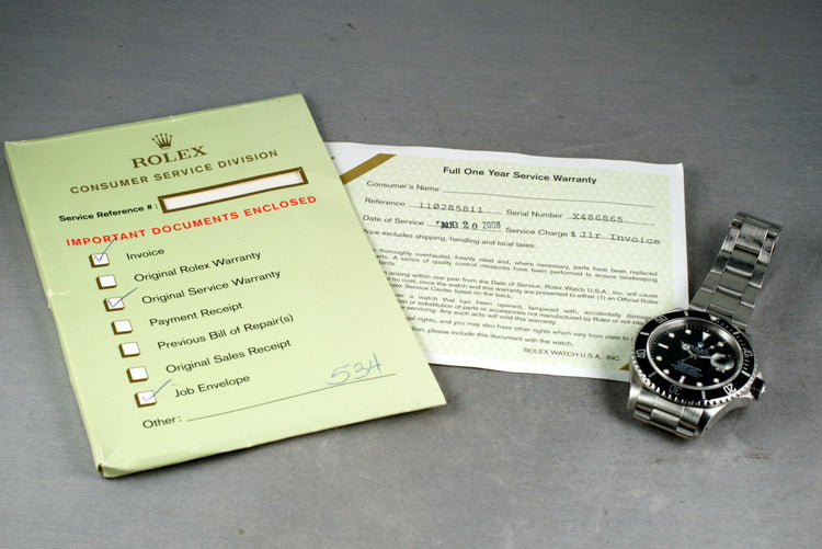 1991 Rolex Submariner 16610 with RSC Service Papers