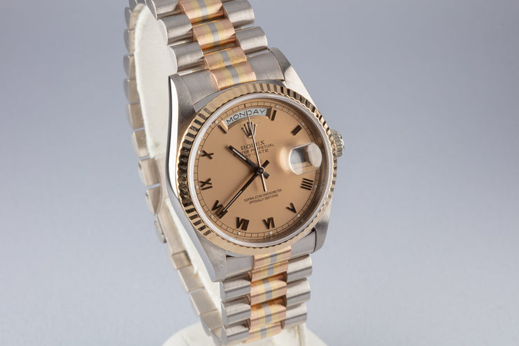 1991 Rolex Day-Date 18239B Tridor President with Salmon Roman Dial Box and Papers