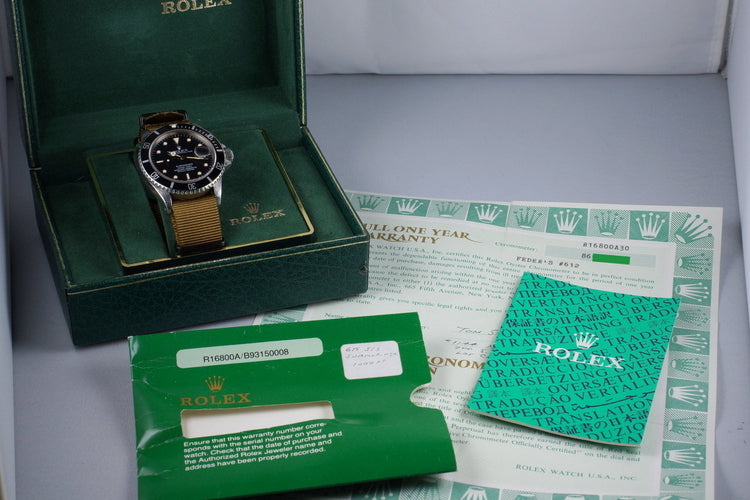 1985 Rolex Submariner 16800 with Box and Papers