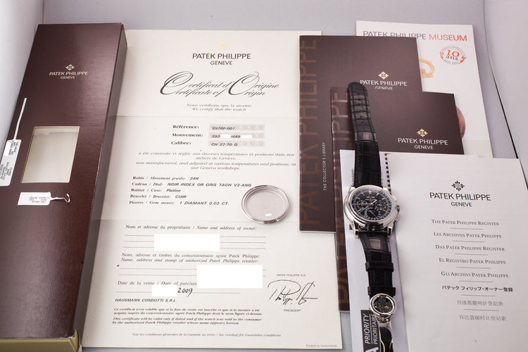 2009 Patek Philippe Platinum Perpetual Calendar Chronograph 5970P-001 With Box and Papers