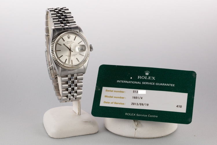 1978 Rolex DateJust 1601 Silver Sigma Dial with Service Papers